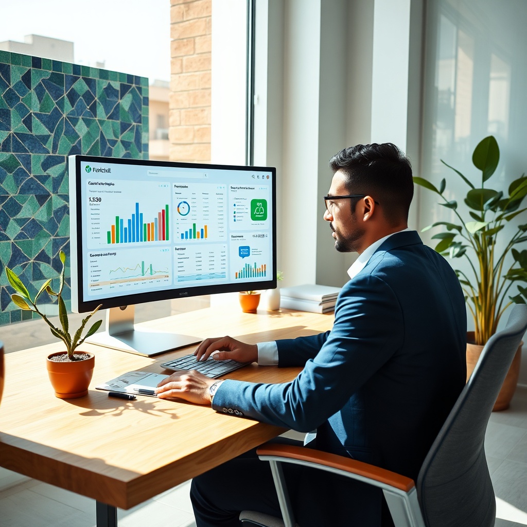 Un comptable professionnel utilisant un logiciel comptable maroc conforme au CGNC et aux exigences de la DGI pour saisir et générer automatiquement ses documents financiers.