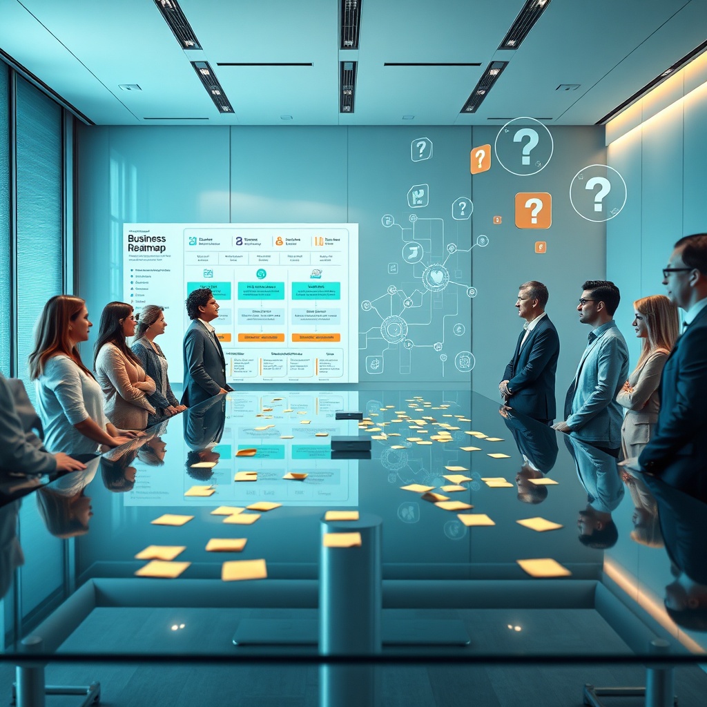 Une équipe dirigeante identifiant les causes profondes d’une erreur digitalisation entreprise grâce à un diagnostic visuel des écarts stratégiques et opérationnels.