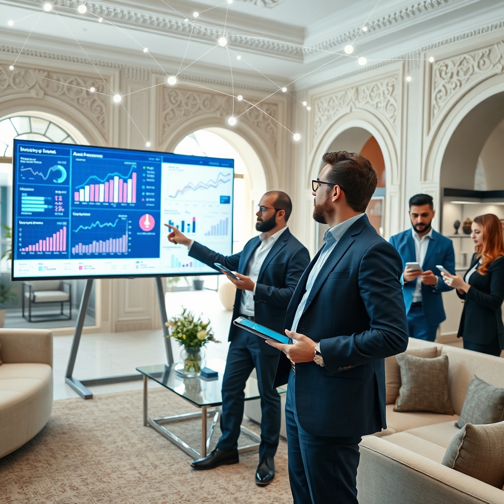 Manager et collaborateurs analysant des données stratégiques lors de la digitalisation PME Maroc, illustrant l'adoption progressive de solutions digitales adaptées aux défis techniques et économiques des entreprises locales.