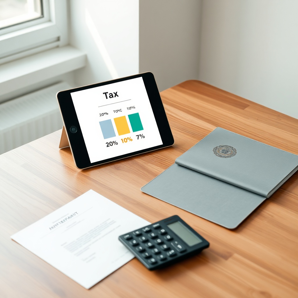 Infographie professionnelle détaillant les taux de tva au maroc pdf avec les tranches 20 %, 10 % et 7 %, conçue pour accompagner les entreprises dans leur conformité fiscale.