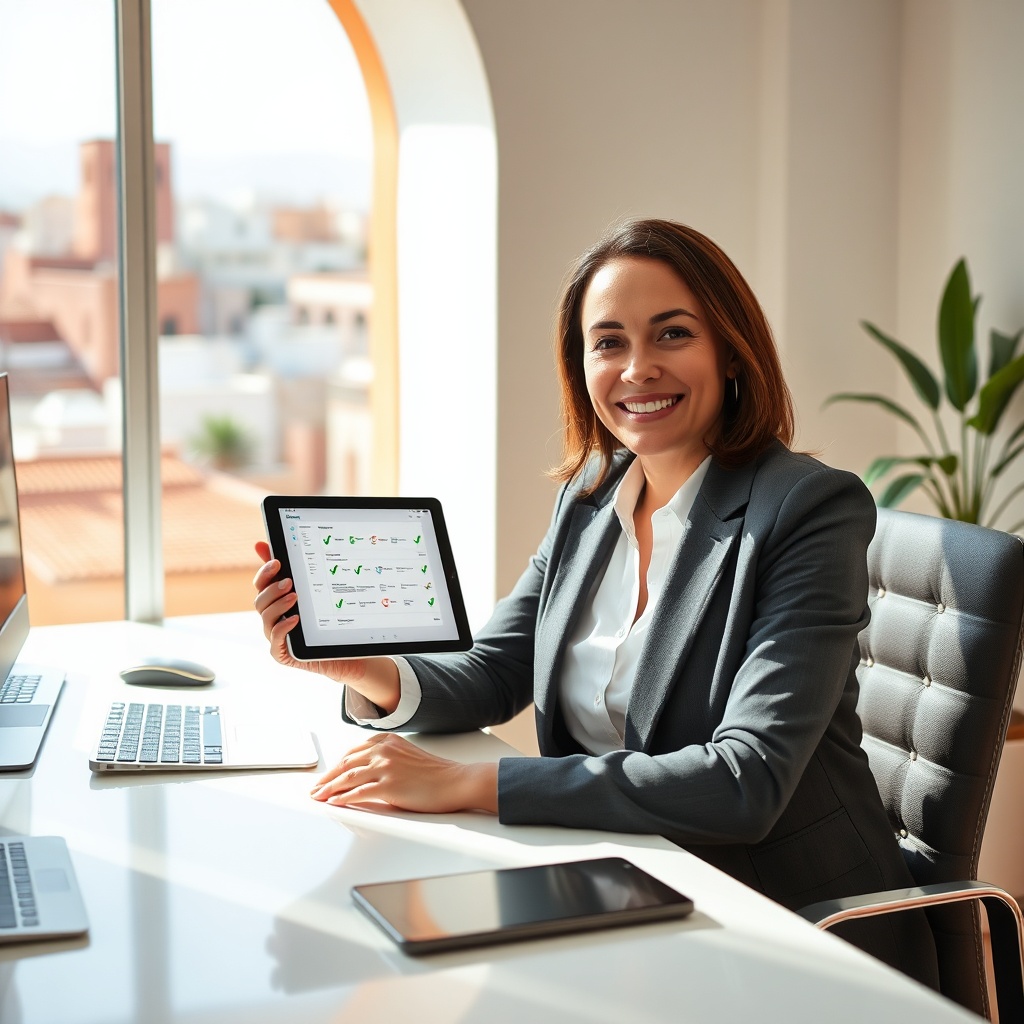 Un responsable RH consultant un logiciel de paie maroc sur tablette pour générer les bulletins de salaire et garantir la conformité avec les organismes locaux.