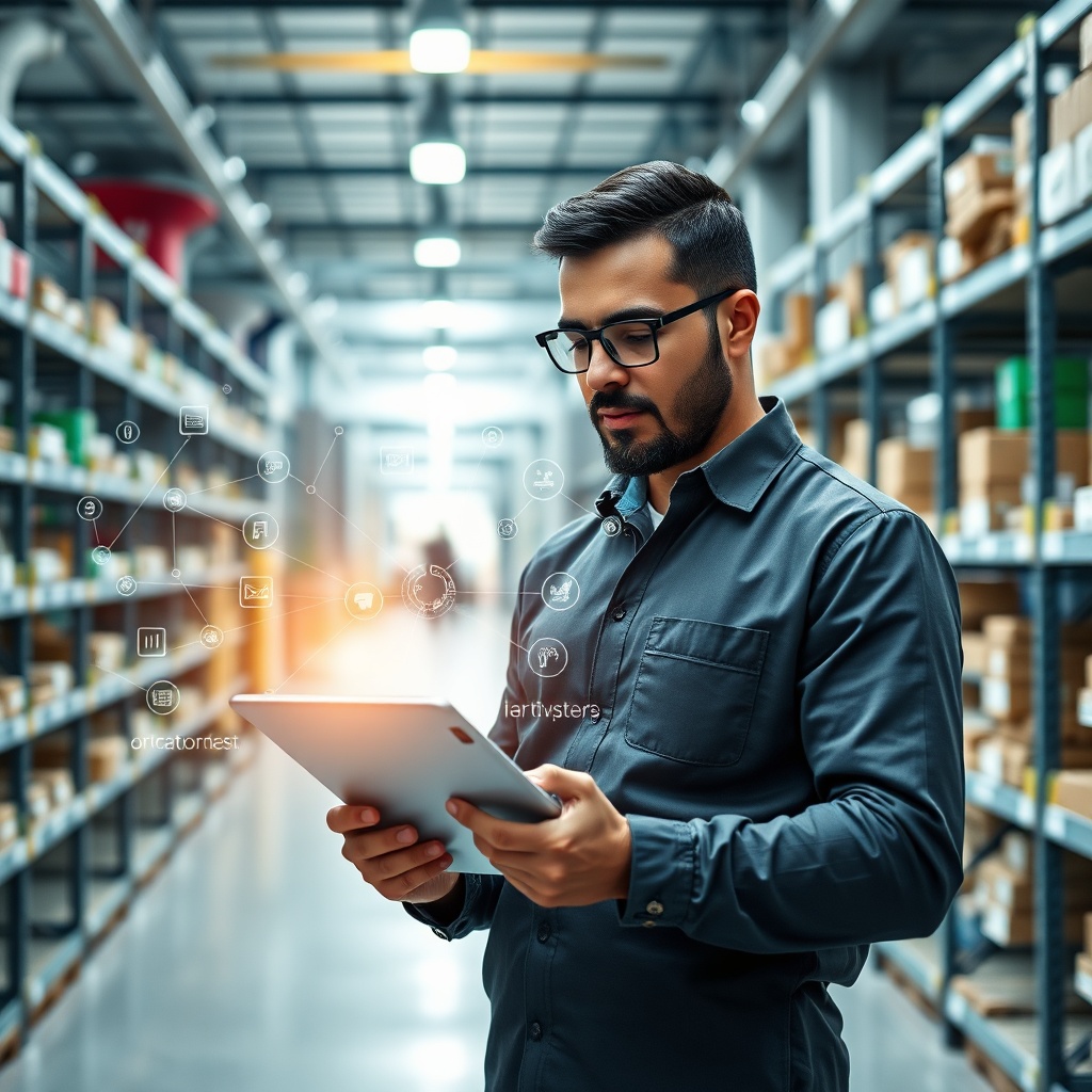 Responsable d'entreprise marocaine utilisant une tablette pour piloter les flux opérationnels, illustrant concrètement les étapes clés et les avantages de la digitalisation des entreprises au Maroc.